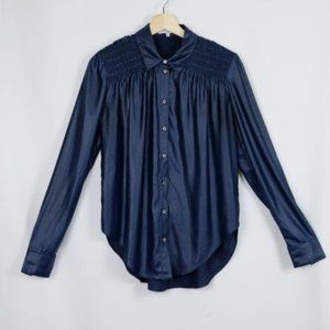 Anthropologie Current Air Smocked Button Up Blouse
